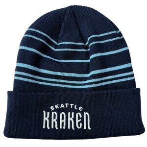New Beanie Hat, Seattle KRAKEN Hockey,  Blue, Cable Knit, Thick, Warm.  Striped